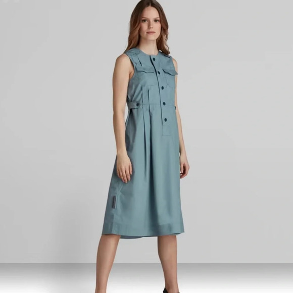 G-Star Raw Fit And Flare Dress Sleeveless Light Bright Nickel L - Picture 3 of 15